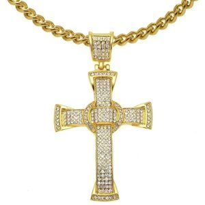 New 18k gold plated bling cross necklace crystal cross